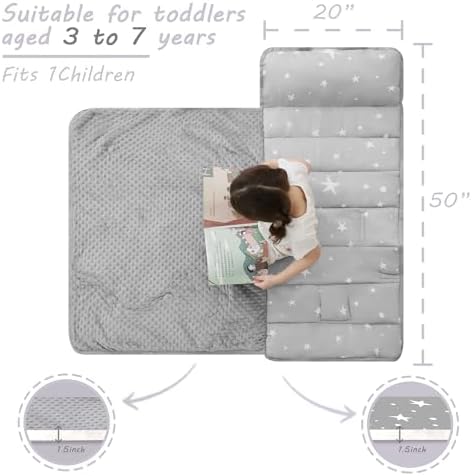 Lasoftan Toddler Nap Mat with Pillow and Blanket, Extra Large Rolled Napping Mats,Slumber Bags for Boys Girls,Kids Sleeping Bag for Daycare, Preschool Travel Camping