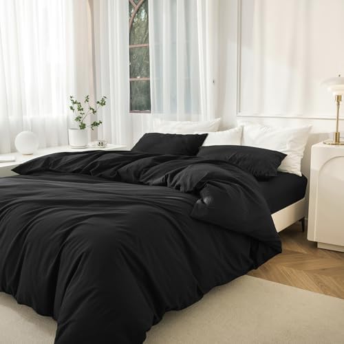 JIYUAN California King Washed Cotton Duvet Cover Set, Relaxed Linen Feel