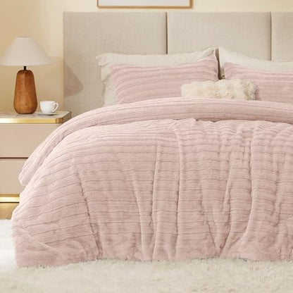BEDELITE Faux Fur Twin/Twin XL Comforter Set, Fluffy Bed Set, Pink
