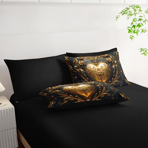King Size Heart Comforter Set, 7 Piece (1 Comforter, 1 Flat Sheet, 1 Fitted Sheet, 2 Pillowcase and 2 Pillow Sham)
