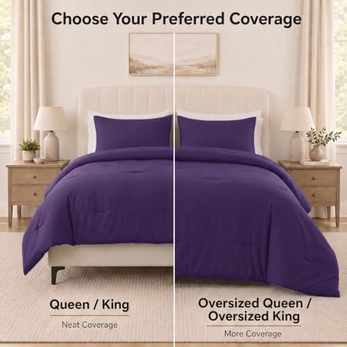 CozyLux Oversized King Comforter Set, 3 Pieces Purple Quilted Bedding