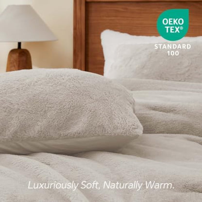 BEDELITE Faux Fur King Comforter Set Taupe,Warm Bedding with 2 Pilowcases