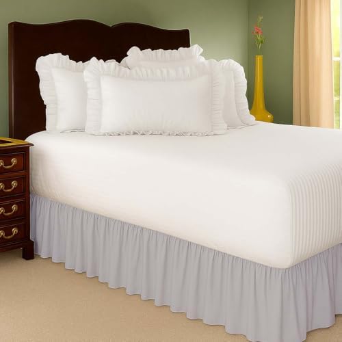Mattress-Homes Ruffled Bed Skirt Split Corners with Platform, Tailored Fit Wrinkle Free Ultra-Soft Microfiber Dust Ruffle, Full 21" Drop, Light Grey