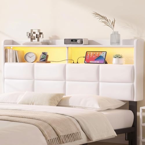 Garvee King Size Headboard Only with 2-Tier Storage,Charging Station,White