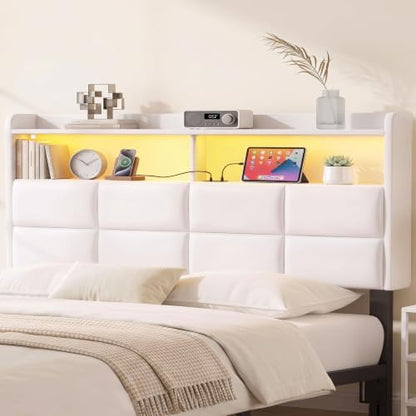Garvee King Size Headboard Only with 2-Tier Storage,Charging Station,White