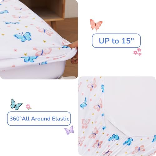 Viviland Kids Bedding Set Twin Size Comforter Sets, Bed in Purple Butterfly Cover Set for Children