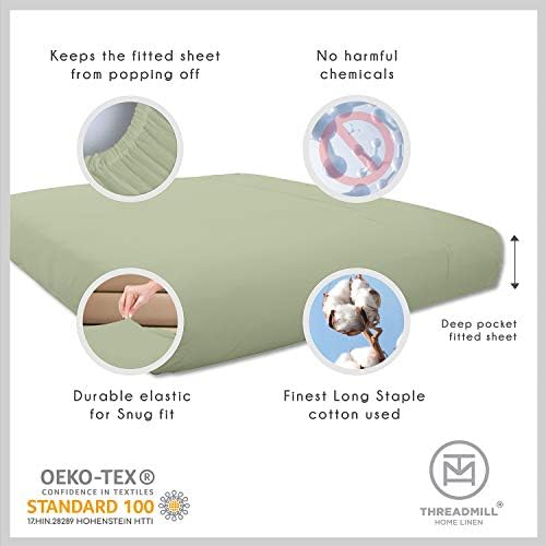 Threadmill 500 Thread Count Cotton Twin XL Sheet Set, Sateen, Sage, 3-Piece