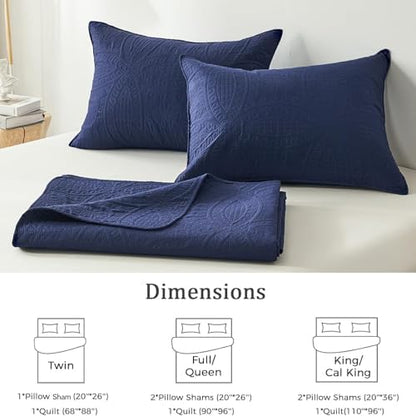 akkialla King Quilt Bedding Set,Navy Blue Ultrasonic King/Cal King Quilt Set,Lightweight Soft Bedspread Coverlet,Modern Style Coin Pattern Bed Cover for All Seasons,3 Piece(1 Quilt,2 Pillow Shams)