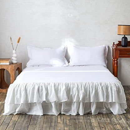 BISELINA White Ruffled Bed Skirt 18-Inch Tailored Drop Cotton Voile Dust Ruffle Soft Cozy Elegant Luxurious Bedding (18" King, White)
