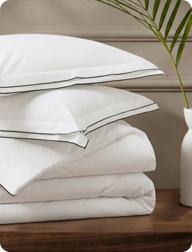 Bedsure PureWoven 100% Cotton Percale Duvet Cover King, Leaf Edge, White