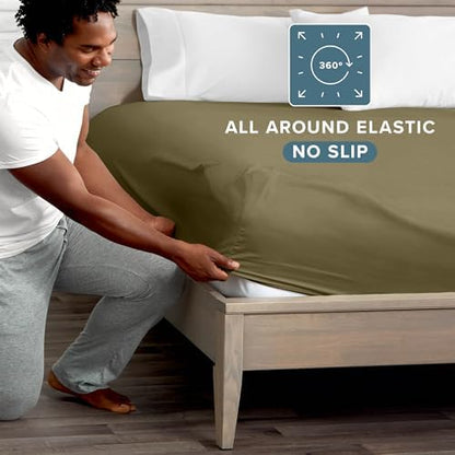 Bare Home Twin Fitted Sheet - 1800 Ultra-Soft (Twin, Olive)