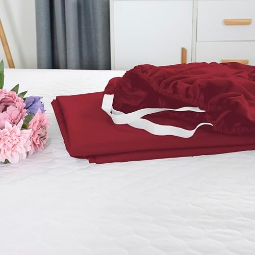 Elegant Comfort 1500 Premium Hotel Quality 18-21 Inches Deep - Extra Deep Pocket Single Fitted Sheet for High Mattress, Luxury and Softest, Smart Pocket - Wrinkle Free, Full, Burgundy