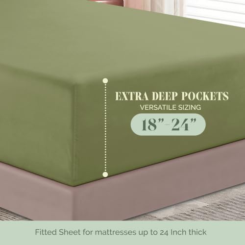 Elegant Comfort 4-Piece Bed Sheet Set - Luxury Bedding 1500 Premium Hotel Quality Microfiber, All Around Elastic 18-24 Inches Deep Fitted Sheet- Extra Deep Pocket Sheets, King, Sage Green