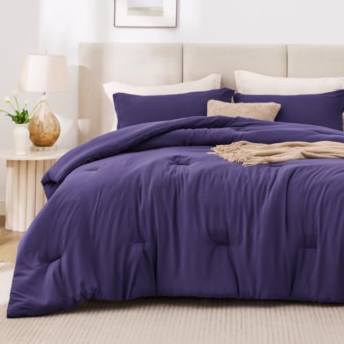 Love's cabin Purple King Size Comforter Set, 3-Piece Prewashed Bed Set