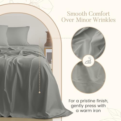 Egyptian Cotton Sheets Full Size Bed Set, 4PC Cotton Full Sheet Set -Silver