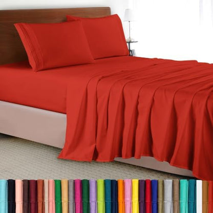 Elegant Comfort Luxury 4-Piece Bed Sheet Set - Luxury Bedding 1500 Premium Hotel Quality Microfiber, Wrinkle Resistant Cool & Breathable, Easy Elastic Fitted, Full, Rust Orange