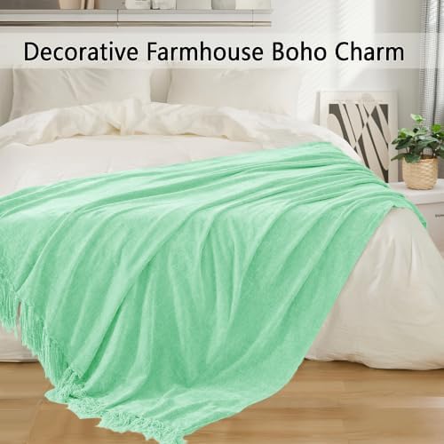 Chenille Throw Blanket for Couch 50" x 60", Mint Green