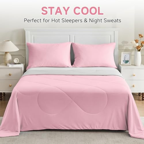 HOMFINE Cooling Comforter for Hot Sleepers King/Cal King, Pink 108"x90"