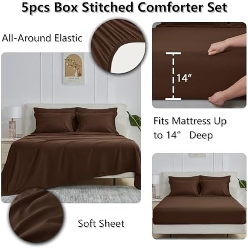 CozyLux Twin Comforter Set, 5-Piece Bed in a Bag, Brown