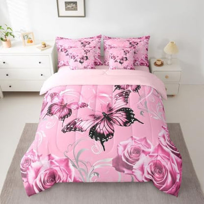 Feelyou Cute Butterfly Comforter Set with Sheets 7 Piece Twin Size