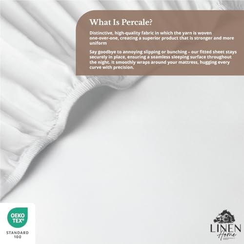 Linen Home Queen Size Fitted Sheet only 100% Cotton Percale, Snow White
