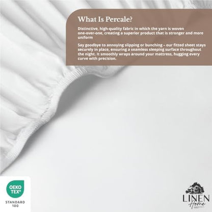 Linen Home Queen Size Fitted Sheet only 100% Cotton Percale, Snow White