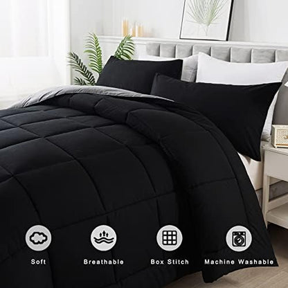 DOWNCOOL Full Size Comforter Sets -All Season Bedding Comforters Sets with 2 Pillow Cases -3 Pieces Bed Set Down Alternative Comforter Set -Black/Grey Bedding Sets Full(82"x86")