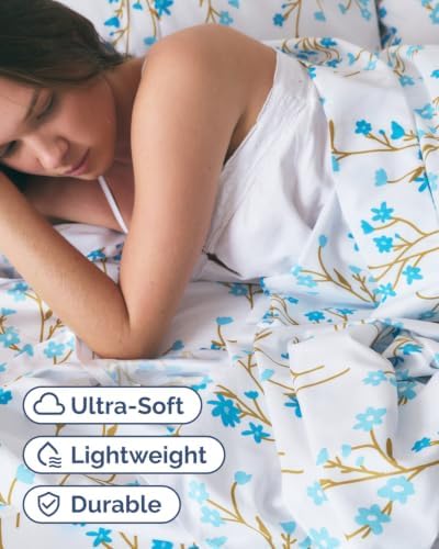 Split King 5 Piece Floral Sheet Set - Breathable & Cooling - Sea Spring