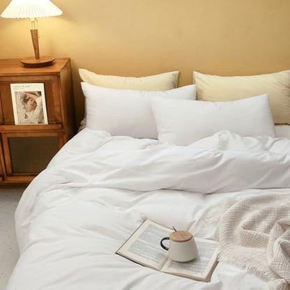 FOSSA Duvet Cover Set 100% Washed Cotton Linen Feel Queen