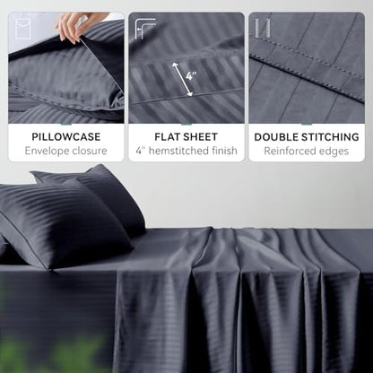 Cooling Sheets Set Cal King Size, Viscose Derived from Bamboo for Hot Sleepers, Double Stitching, Deep Pocket to 16 Inch, Silky Soft and Breathable Bedding, 4PC (Cal King, Jacquard Dark Grey)