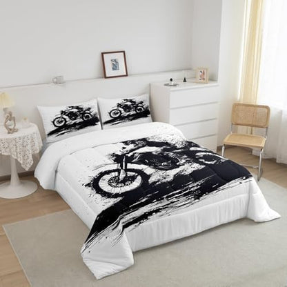 Feelyou Cool Motocross Comforter Set Toddler Size Dirt Bike Bedding Set Ultra Soft Motorcycle Racer Comforter for Kids Boys Girls Extreme Sports Duvet Quilt Bedroom Decor Motorbike Quilt