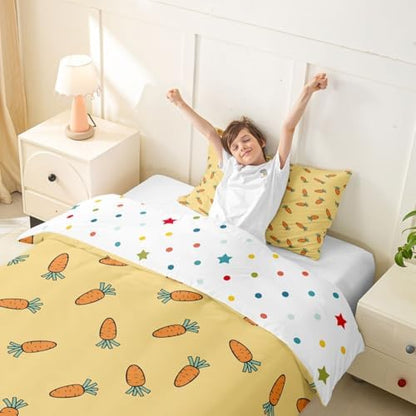 Carrot Duvet Cover Cute Cartoon Reversible Comforter Cover Set for Kids Girls Teen Soft Microfiber Bedding Set with Zipper Ties Modern Simple Style Bedspread,1 Duvet Cover with 1 Pillow Case,Twin