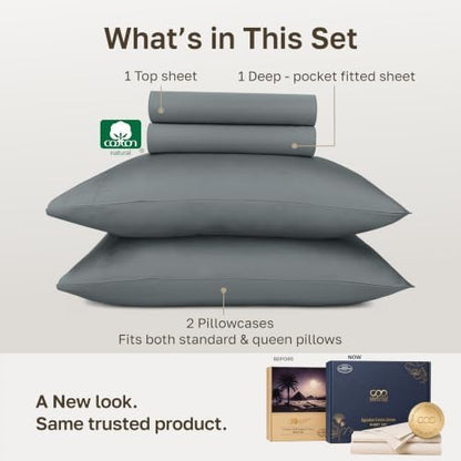 California Design Den 100% Egyptian Cotton Full Size Bed Sheets, Grey