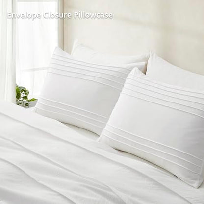 Oli Anderson 3PCS Pleated Duvet Cover Set, White, King