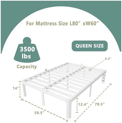 ITIMIDI 14 Inch Queen Platform Bed, Heavy Duty Steel, No Box Spring, White