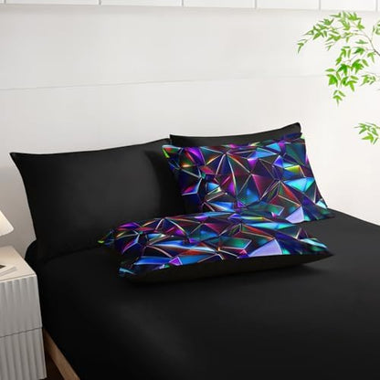 7 Piece Purple Geometric Abstract Pattern Comforter Set King Size，Abstract Diamond Print Bedding King，(1 Comforter, 1 Flat Sheet, 1 Fitted Sheet, 2 Pillowcase and 2 Pillow Sham)