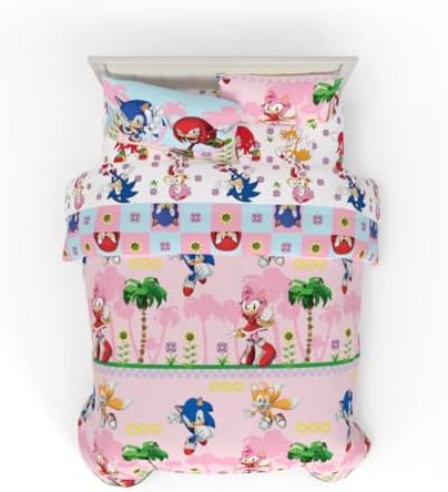 Franco Sonic The Hedgehog Amy Rose Anime Kids Bedding Super Soft Comforter and Sheet Set with Sham, 7 Piece Full Size, (Officially Licensed Product) Kids