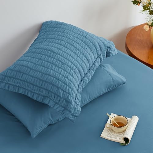 Love's cabin Seersucker Misty Blue Full Comforter Set