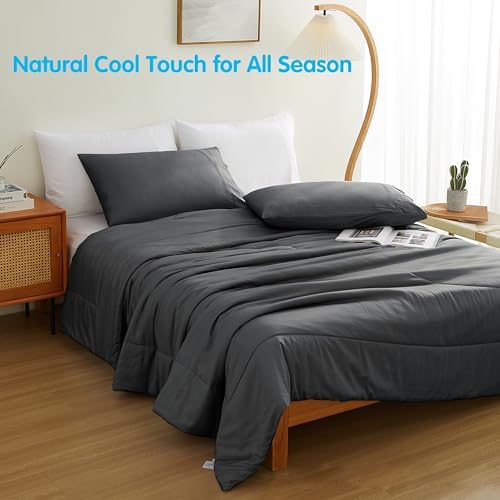 Zaizaihome Bamboo Viscose Comforter Set Queen Size 3 Pieces - Dark Grey