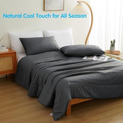 Zaizaihome Bamboo Viscose Comforter Set Queen Size 3 Pieces - Dark Grey