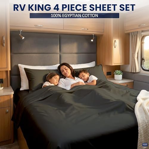 Cottingon 4 Piece RV King Sheets Fits 15" Deep, Egyptian Cotton, Dark Grey
