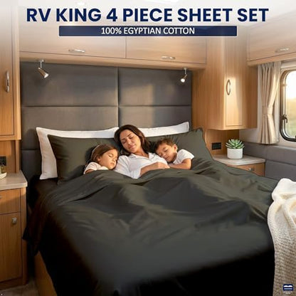 Cottingon 4 Piece RV King Sheets Fits 15" Deep, Egyptian Cotton, Dark Grey