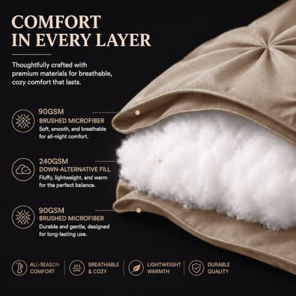 CozyLux Queen Comforter Set Khaki, 7 Pieces Pintuck Bed in a Bag