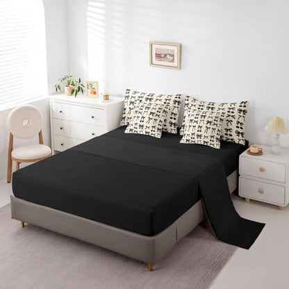 Erosebridal Black Cherry Bow Queen Comforter Set with Sheets Cute Silk Ribbon Bowknot 7 Piece Bedding Set, Princess Bow Tie Dreamy Kawaii Bed in a Bag, Princess Room Decor Aesthetic