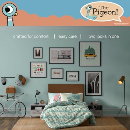 The Pigeon Finds A Hot Dog Full Bedding Set – 7 Piece Super Soft Microfiber Reversible Comforter, Sheet Set & Sham - Book by Mo Willems (Officially Licensed Product) by Franco