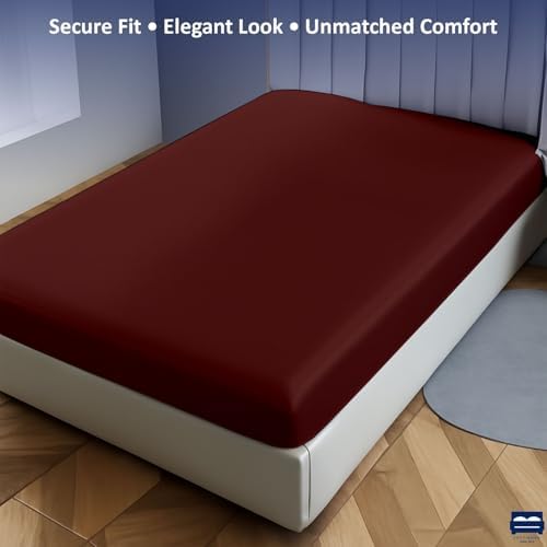 1 Piece King Size Fitted Sheet Only, 15-Inch Deep Mattress, Burgundy Solid