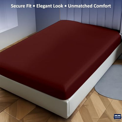 1 Piece King Size Fitted Sheet Only, 15-Inch Deep Mattress, Burgundy Solid