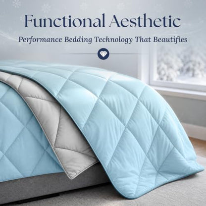 Cooling Comforter - BreezeWeave Cooling Blanket King Size for Hot Sleepers & Deep Rest - Cloud Soft, Breathable, Ultra Durable, Easy Care, Reversible - 108 x 90 in (Blue & Light Grey)