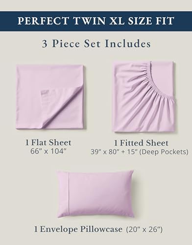 LANE LINEN Twin XL Sheet Set 100% Organic Cotton Percale 3pc - Orchid Petal