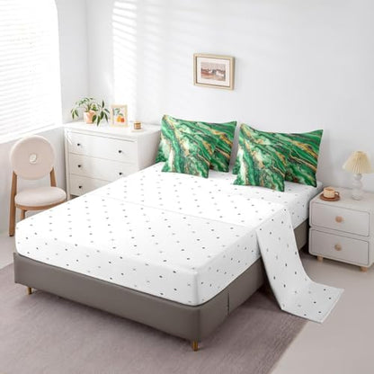 Erosebridal Marble Texture Bedding Set for Kids Teens,Green Golden Marble Grain Comforter Set Twin Size,Tie Dye (Comforter+Fitted+Flat Sheet+2 Pillowcases+2 Throw Pillow Covers) 7 Pieces Bed Set
